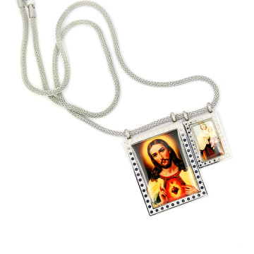 Christ Style Jesus Image Charm Pendentif 18 &quot;Argent Chaîne De Polo Polo En Acier Inoxydable Croix Prière Rosaire Lien Chaîne Collier